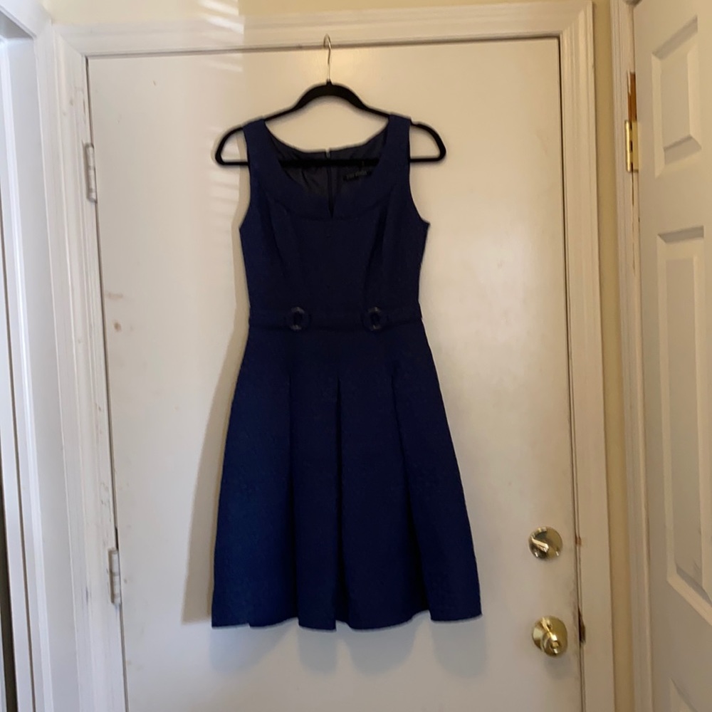 David Meister drees blue ornate beautiful fabric